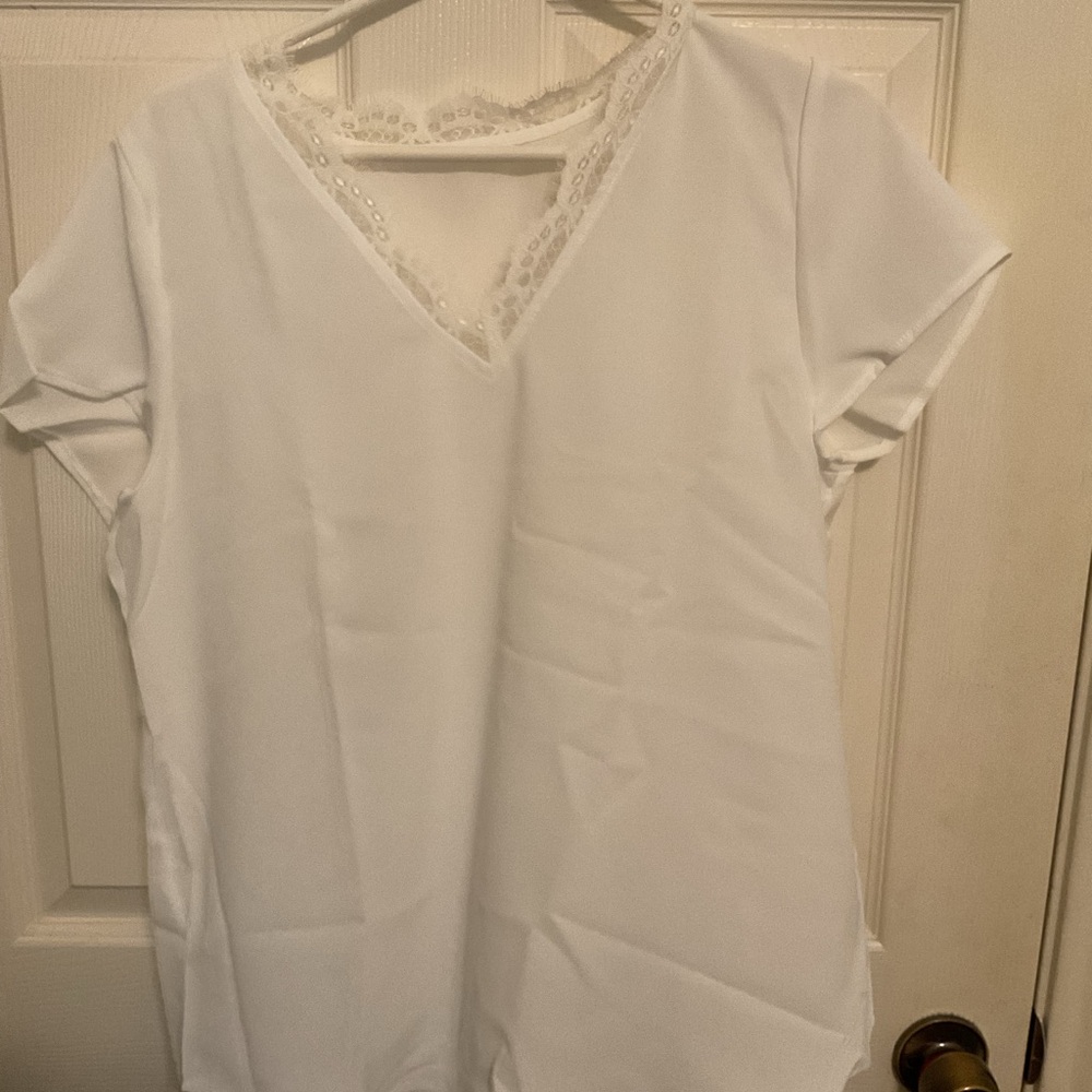 Elegant White Lace Trim blouse